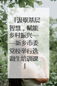 汲取基层智慧，赋能乡村振兴——新乡市委党校举行选调生培训课