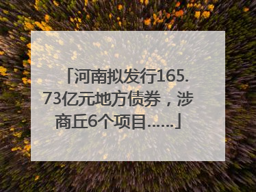 河南拟发行165.73亿元地方债券，涉商丘6个项目……